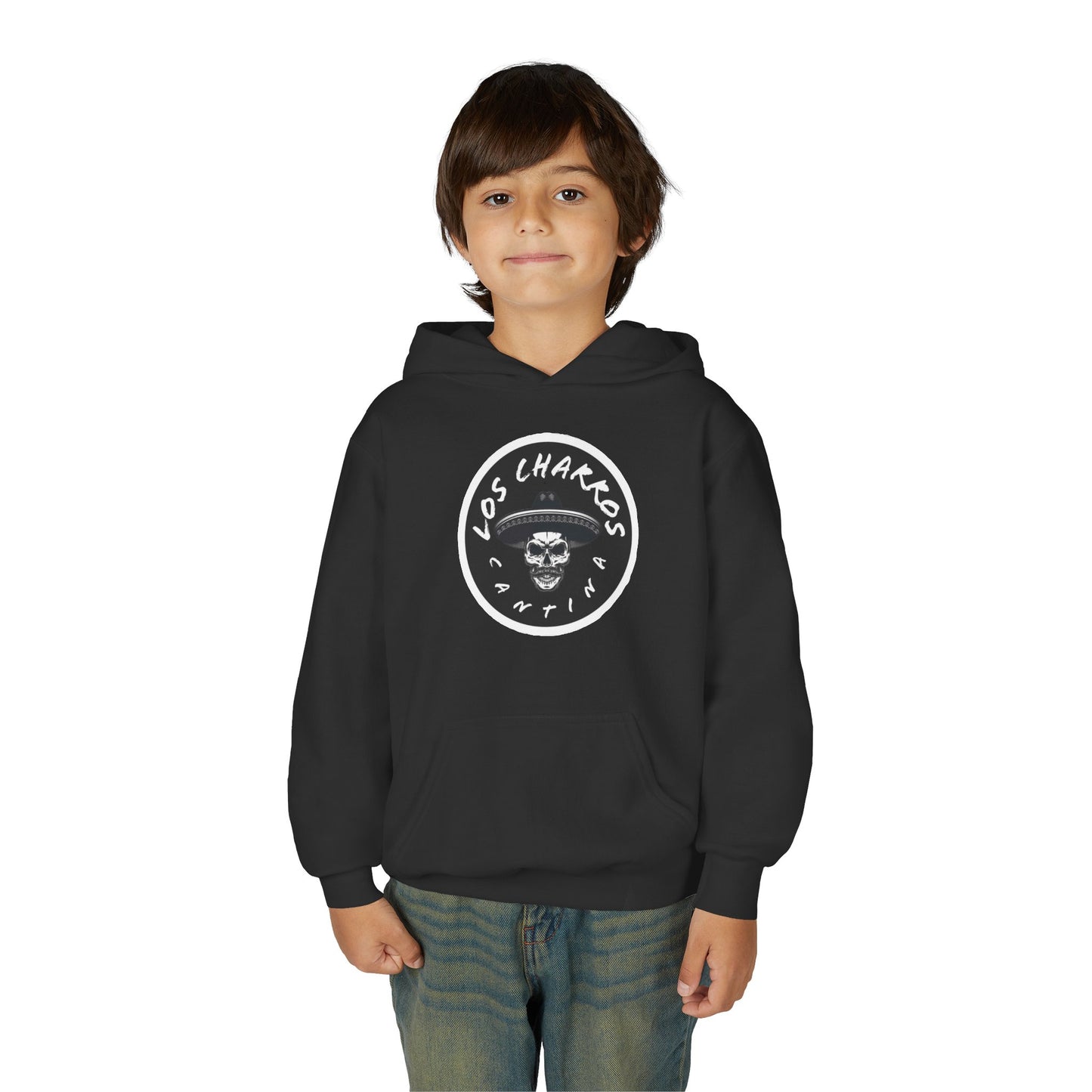Youth Heavy Blend Hooded Sweatshirt with Vintage Los Charros